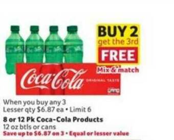 Winn Dixie 8 Or 12 Pk Coca-cola Products offer