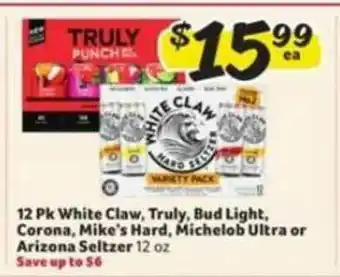 Winn Dixie 12 Pk White Claw Truly Bud Light Corona Mike's Hard Michelo Ultra Or Arizona Seltzer offer