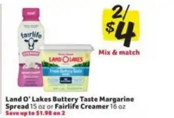 Winn Dixie Land O' Lakes Buttery Taste Margarine Spread Fairlife Creamer offer