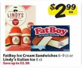 Winn Dixie Fatboy Ice Cream Sandwiches Lindy's Italian Ice offer