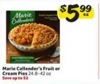 Winn Dixie Marie Callender's Fruit Or Cream Pies offer