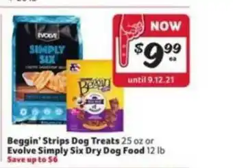Winn Dixie Beggin' Strips Dog Treats Evolve Simply Six Dry Dog Food offer