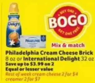 Winn Dixie Philadelphia Cream Cheese Brick Or International Delight offer