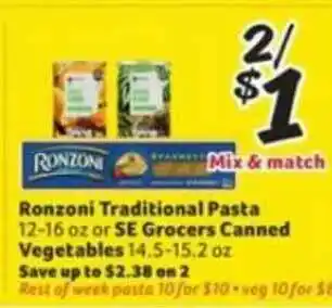 Winn Dixie Ronzoni Tradicional Pasta Or Se Grocers Canned Vegetables offer