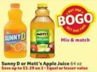 Winn Dixie Sunny D Or Mott's Apple Juice offer
