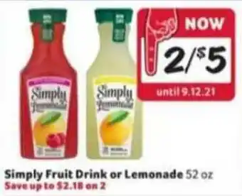 Winn Dixie Simply Fruit Drink Or Lemonade offer