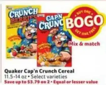 Winn Dixie Quaker Cap'n Crunch Cereal offer