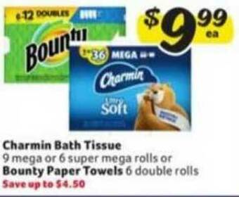 Winn Dixie Charmin Bath Tissue Bounty Paper Towels offer