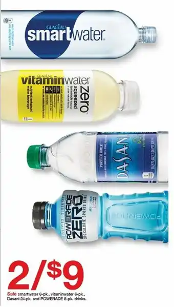 Target Smartwater 6-pk Vitaminwater 6pk, Dasani 24-Pk And Powerade 8-Pks Drinks offer