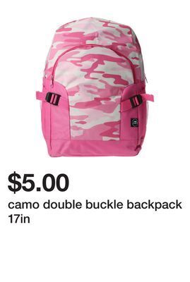 Five Below Camo double buckle backpack 17in offer