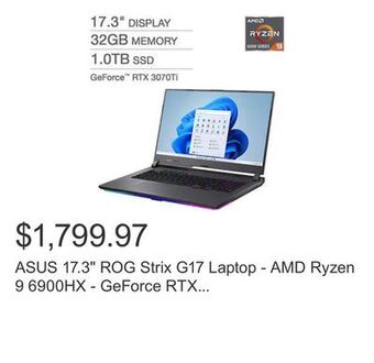 Costco Asus 17.3 rog strix g17 laptop - amd ryzen 9 6900hx - geforce rtx 3070ti - 2560 x 1440 - windows 11 offer