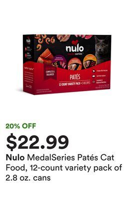 Petco Medalseries patés cat food, 12-count variety pack of 2.8 oz. cans offer