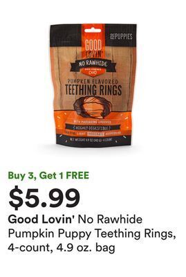 No rawhide pumpkin puppy teething rings, 4-count, 4.9 oz. bag