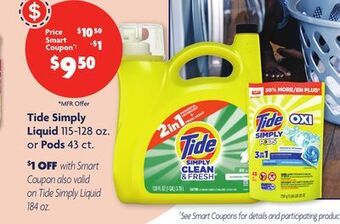 Family Dollar Tide simply liquid 115-128 oz. or pods 43 ct. offer