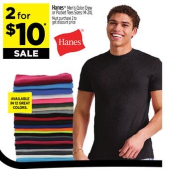 Dollar General Hanes® men's color crew or pocket tees offer