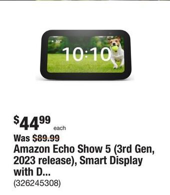 The Home Depot Amazon echo show 5 (3rd gen, 2023 release), smart display with deeper bass and clearer sound, charcoal offer