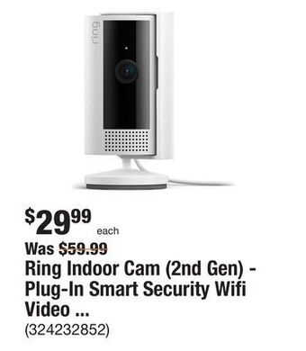 The Home Depot Ring indoor cam (2nd gen) - plug-in smart security wifi video camera, with included privacy cover, night vision, white offer