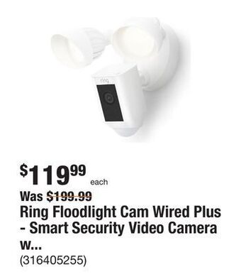 The Home Depot Ring floodlight cam wired plus - smart security video camera with 2 led lights, 2-way talk, color night vision, white offer