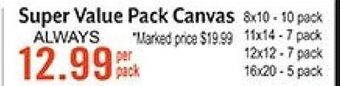 Hobby Lobby Super value pack canvas offer