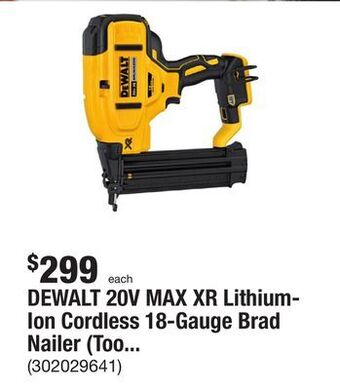 The Home Depot Dewalt 20v max xr lithium-ion cordless 18-gauge brad nailer (tool only) offer