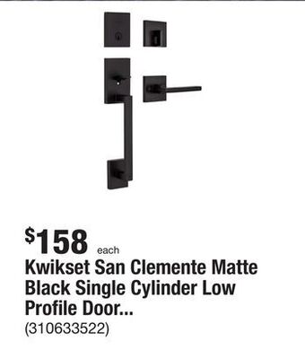 The Home Depot Kwikset san clemente matte black single cylinder low profile door handleset with halifax handle featuring smartkey security offer