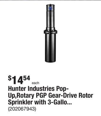 The Home Depot Hunter industries pop-up,rotary pgp gear-drive rotor sprinkler with 3-gallon per minute nozzle offer