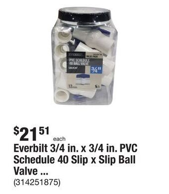 The Home Depot Everbilt 3/4 in. x 3/4 in. pvc schedule 40 slip x slip ball valve pro pack (12-pack) offer