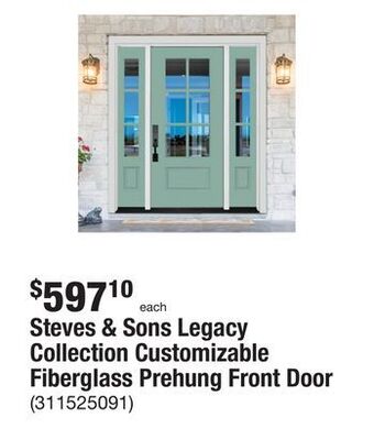 The Home Depot Steves & sons legacy collection customizable fiberglass prehung front door offer