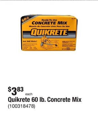 The Home Depot Quikrete 60 lb. concrete mix offer