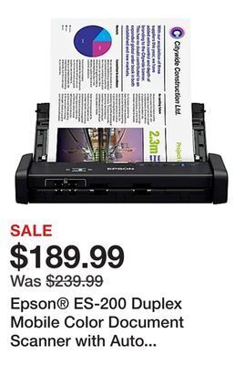 Office Depot Epson® es-200 duplex mobile color document scanner with auto document feeder offer