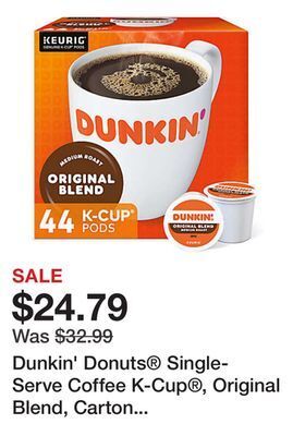 Office Depot Dunkin' donuts® single-serve coffee k-cup®, original blend, carton of 44 offer