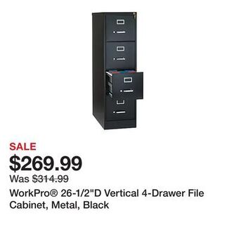 Office Depot Workpro® 26-1/2d vertical 4-drawer file cabinet, metal, black offer