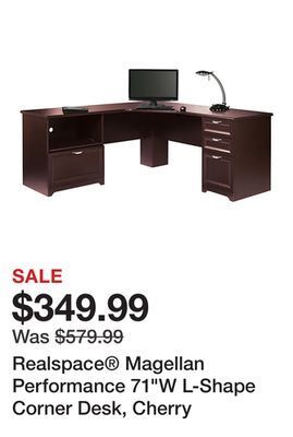 Office Depot Realspace® magellan performance 71w l-shape corner desk, cherry offer