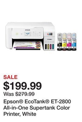 Office Depot Epson® ecotank® et-2800 all-in-one supertank color printer, white offer