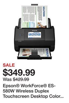 Office Depot Epson® workforce® es-580w wireless duplex touchscreen desktop color document scanner with auto document feeder offer