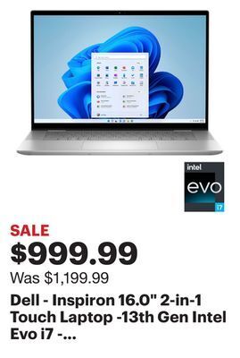 Best Buy Dell - inspiron 16.0 2-in-1 touch laptop -13th gen intel evo i7 - 16gb memory - 1tb ssd - platinum silver offer