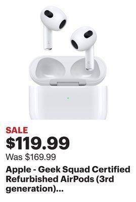 Best Buy Apple - geek squad certified refurbished airpods (3rd generation) with lightning charging case - white offer