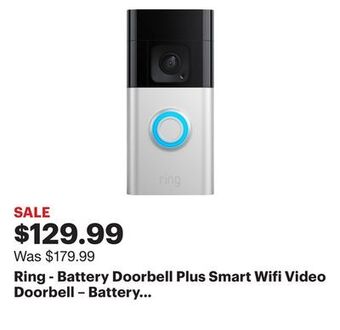 Best Buy Ring - battery doorbell plus smart wifi video doorbell – battery operated with head-to-toe view - satin nickel offer