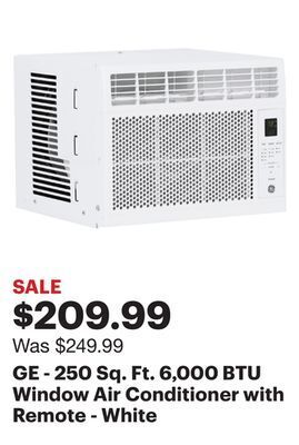 Best Buy Ge - 250 sq. ft. 6,000 btu window air conditioner with remote - white offer