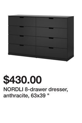 Ikea Nordli 8-drawer dresser, anthracite, 63x39 offer