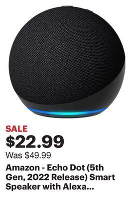 Best Buy Amazon - echo dot (5th gen, 2022 release) smart speaker with alexa - charcoal offer
