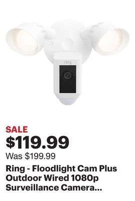 Best Buy Ring - floodlight cam plus outdoor wired 1080p surveillance camera - white offer