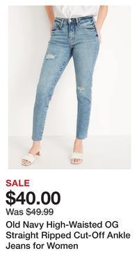 Old Navy Old navy high-waisted og straight ripped cut-off ankle jeans for women offer