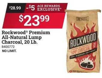 Ace Hardware Rockwood® premium all-natural lump charcoal 20 lb offer