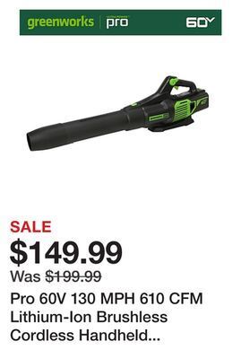 Tractor Supply Company Pro 60v 130 mph 610 cfm lithium-ion brushless cordless handheld blower with 2.5 ah battery and charger, 2419402vt offer