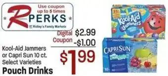 Ridley's Family Markets Kool-Aid Jammers or Capri Sun 10 ct. Select Varieties Pouch Drinks offer
