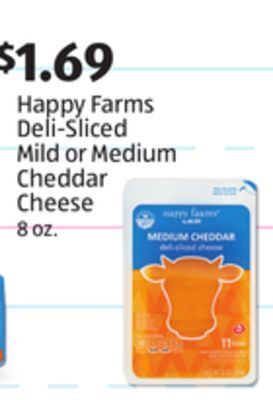 Aldi Happy farms deli-sliced mild or medium cheddar cheese offer