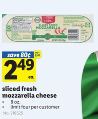 Lidl Sliced fresh mozzarella cheese offer