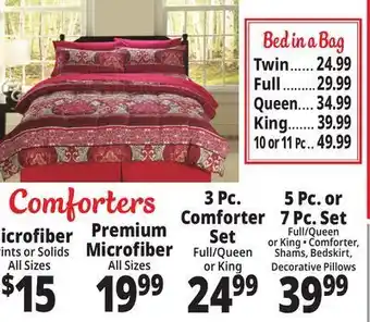 Ocean State Job Lot Microfiber prints or solids all sizes, premium microfiber all sizes 3 pc. comforter set full/queen or king, 5 pc. or 7 pc. se offer