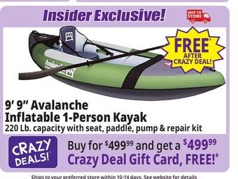 Ocean State Job Lot 9' 9 avalanche inflatable 1-person kayak offer